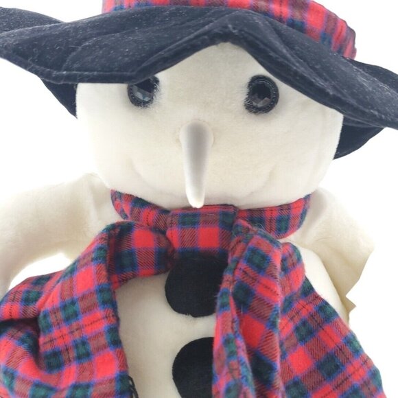 Snowden Christmas Plush Snowman 22" Black Top Hat Red Plaid Scarf 1997 Tags VTG - Picture 3 of 7